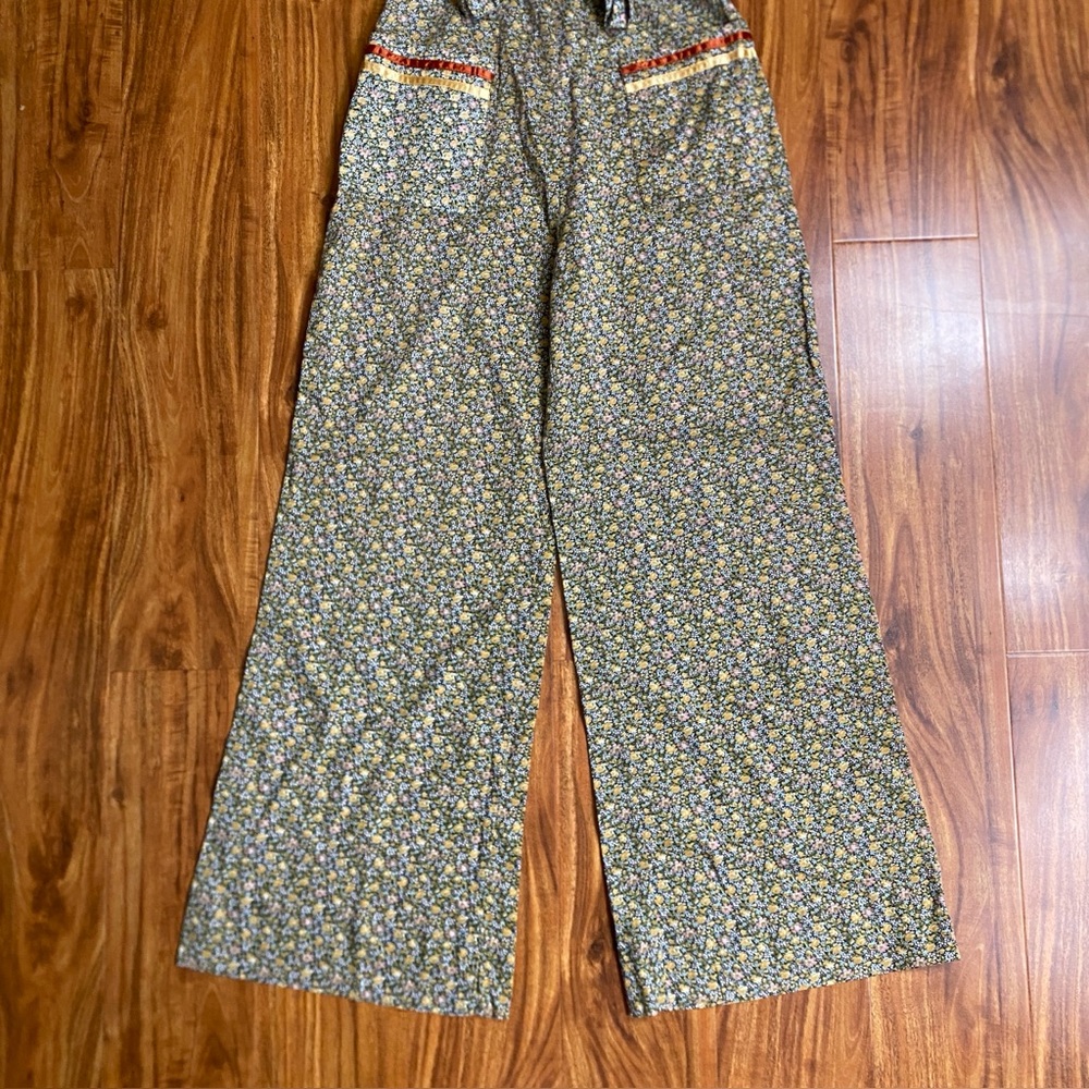Vintage Young Eduardian by Arpeja Green Floral Wide Leg Pant Jumpsuit XS Boho - Picture 5 of 15